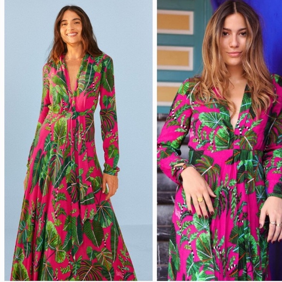 FARM Rio Dresses & Skirts - Farm Rio Pink Leaves Maxi dress sz S
